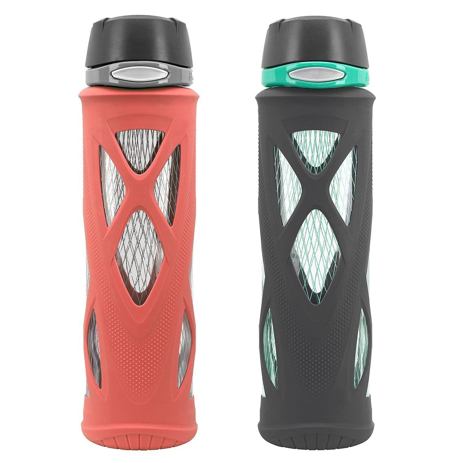 20 oz. Glass Water Bottle 2-Pack (Gray & Orange) N72606