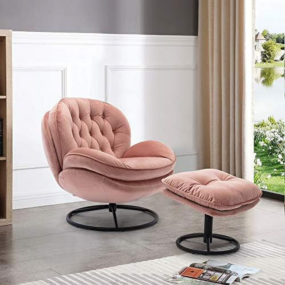 Velvet Swivel Accent Chair with Ottoman Set D968742