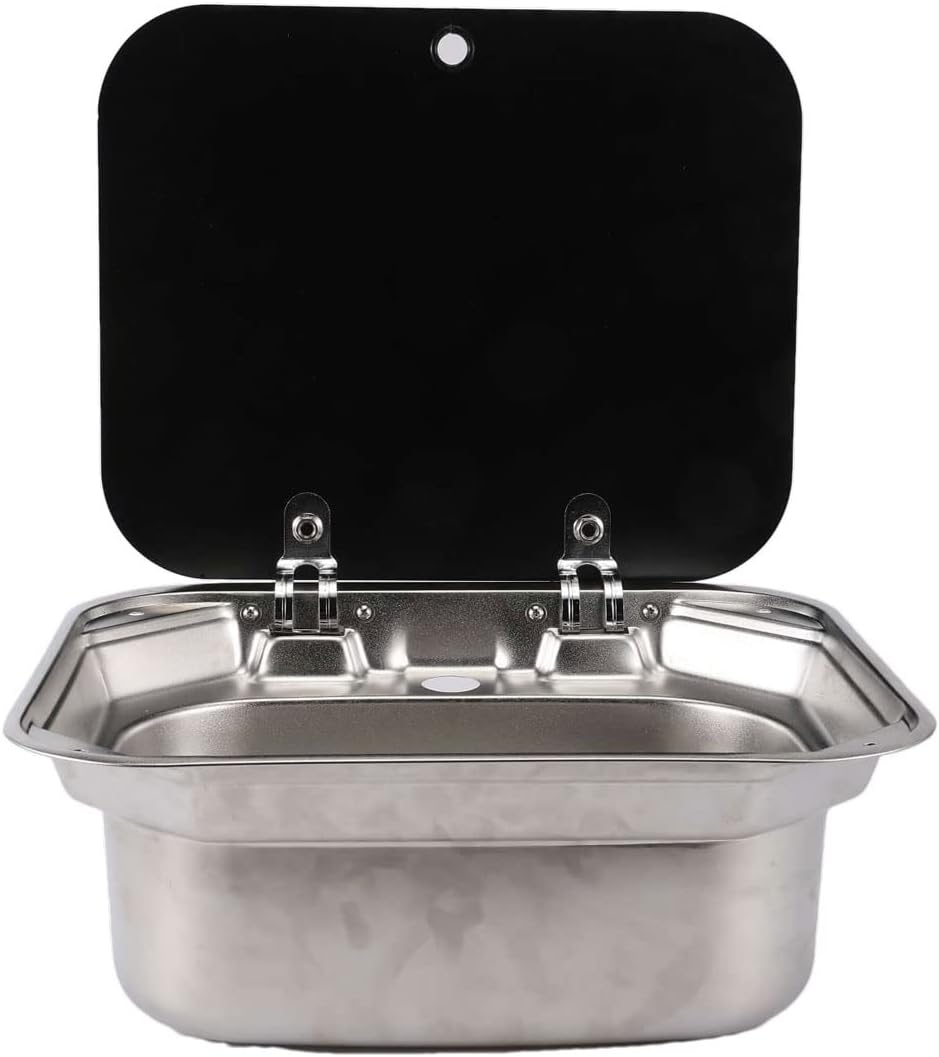 Stainless Steel RV Sink with Folded Faucet Tempered Glass Lid J4205