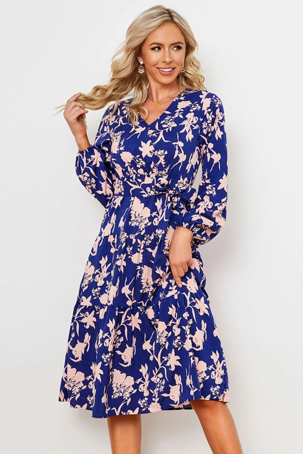 Floral Belted Tiered Midi Dress B918184