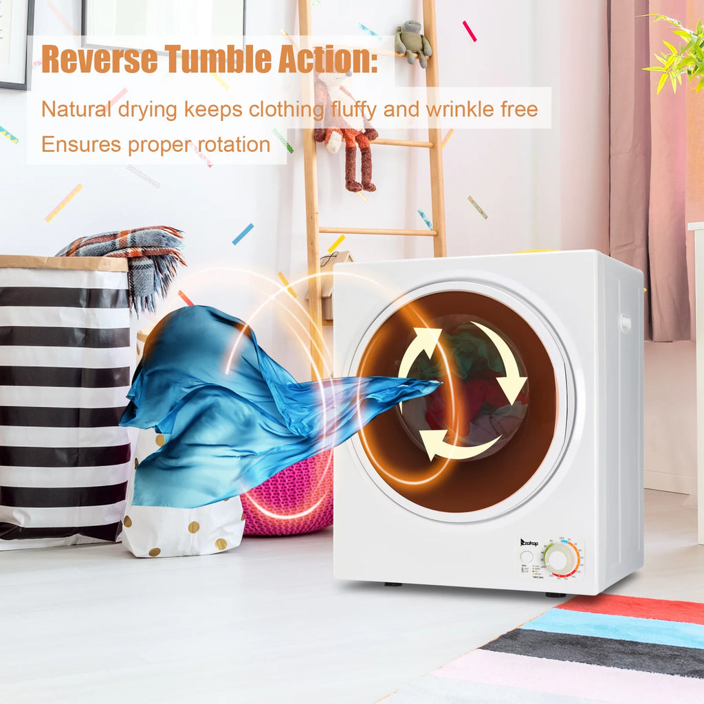 Portable 850W 1.6cu ft Front Load Electric Clothes Dryer with Stainless Steel Tub, White V36788