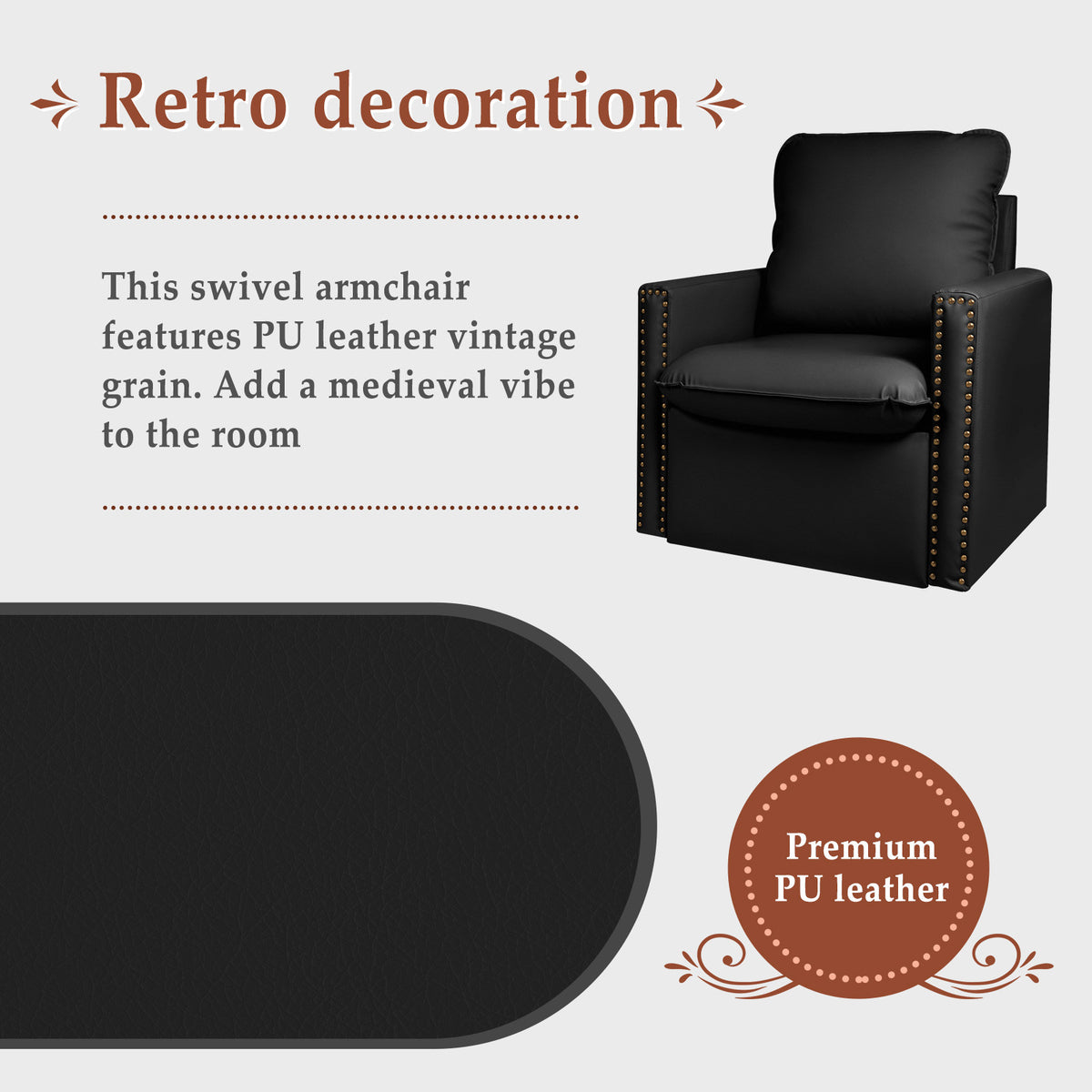 Black Faux Leather Swivel Accent Chair N119884