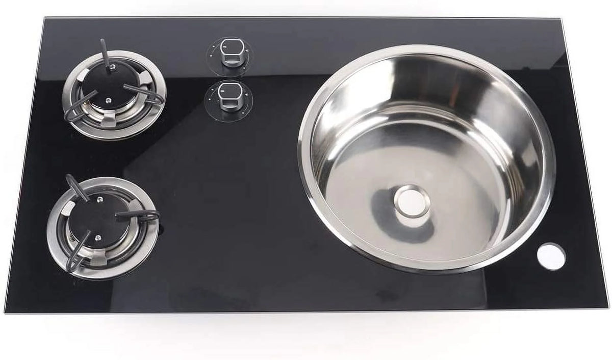 Gas Camping Stove 2 Burners with Tempered Glass Lids and Sink Comb R939064