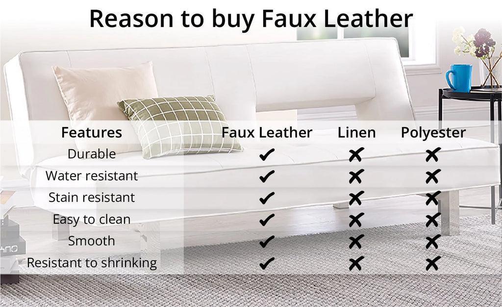 Cream Faux Leather Convertible Futon Sofa D7577