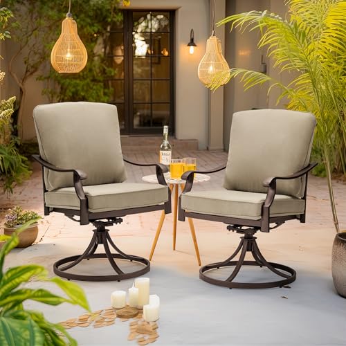Red Patio Swivel Chair Set of 2 with Thickened Cushions T26875