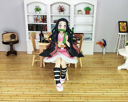Nezuko Figure Eating Rice Balls Sitting Pose Demon Action Figures Anime Devil Slayer Figure Desktop Decor Collection Toy D261