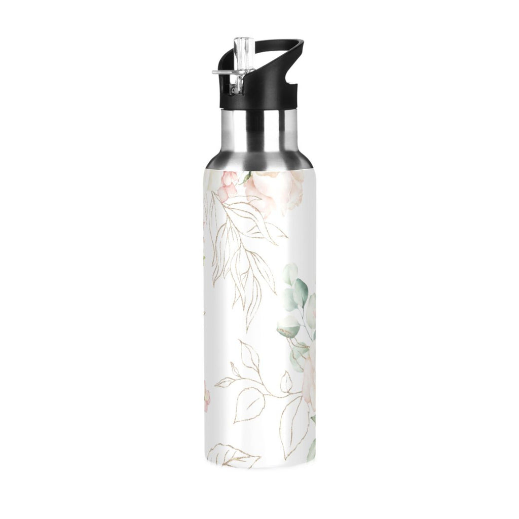 White Roses Stainless Steel Insulated Water Bottle with Straw Lid F6741