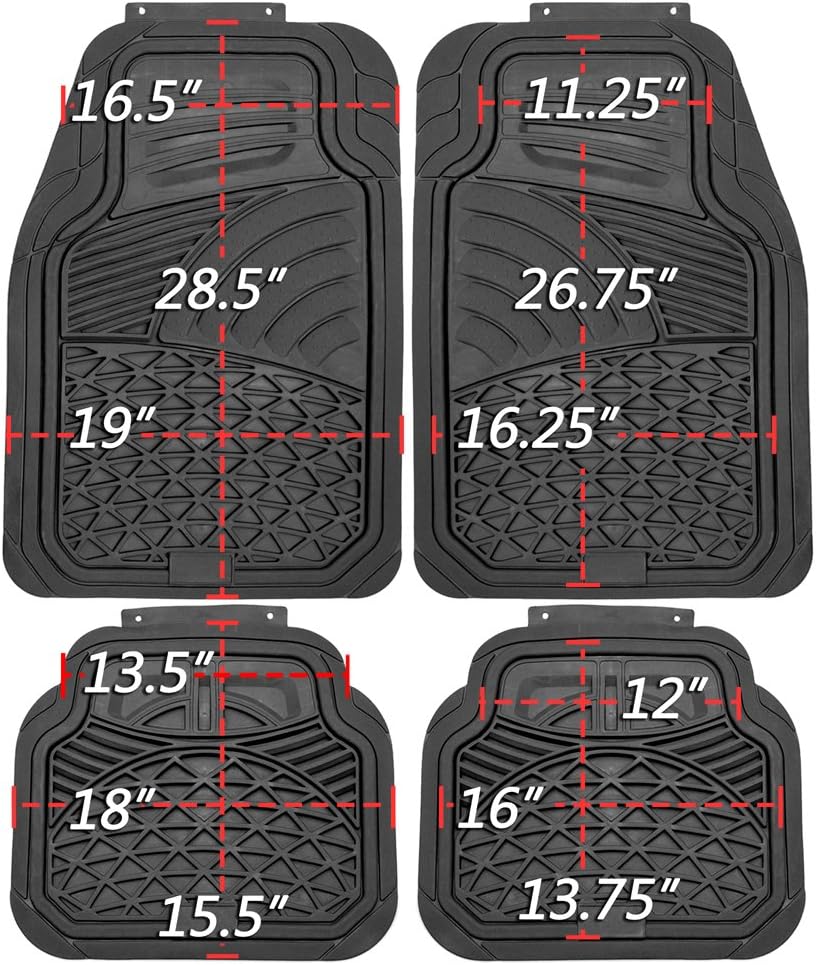 Black 4-Piece Rubber Floor Mats S428638