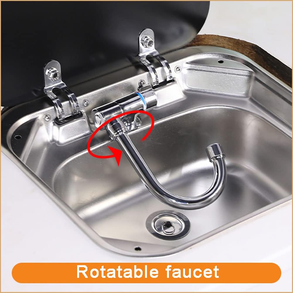 Stainless Steel RV Sink with Folded Faucet Tempered Glass Lid J4205