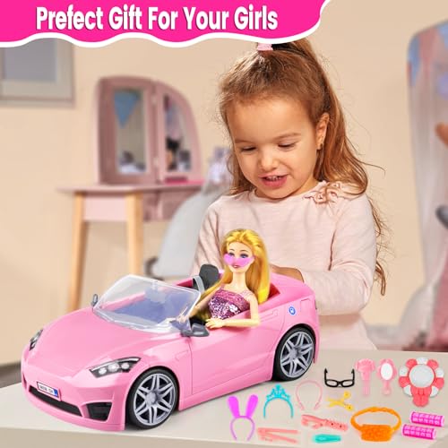 76 Pcs Doll & Convertible Car Playset with 11.5 In Doll Y995