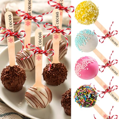 100 Set Christmas Wooden Spoons with Tag Bag Rope G859554