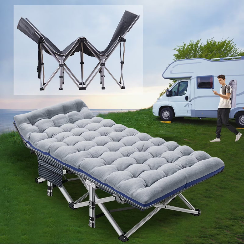 Folding Camping Cot with Thick Mattress, Double Layer Oxford, Carry Bag P6607