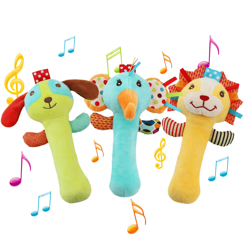 Baby Rattles 3 Pack Soft Rattle Sensory Toys Stuffed Animals Hand Grip Set Early Educational Toy with Sound J394