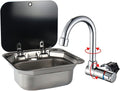 Stainless Steel RV Sink with Folded Faucet Tempered Glass Lid J4205