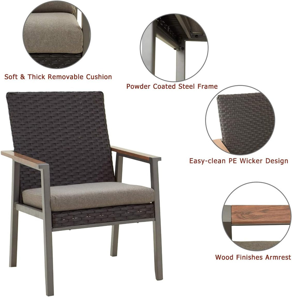 2Pcs Patio Armchair Set Metal Chair With Seat Cushions And Rattan Wicker Back Outdoor Furniture B462009
