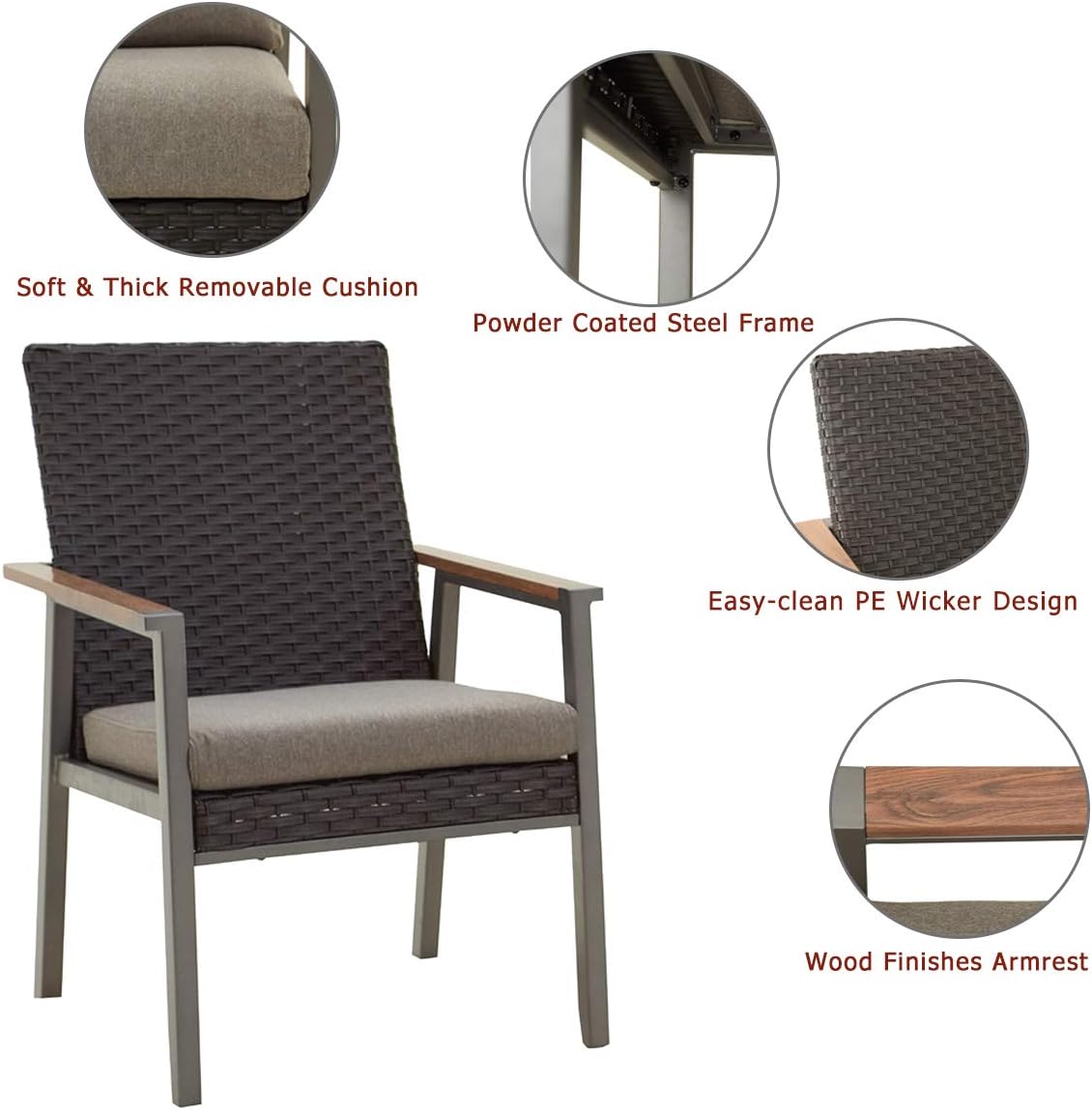 2Pcs Patio Armchair Set Metal Chair With Seat Cushions And Rattan Wicker Back Outdoor Furniture B462009