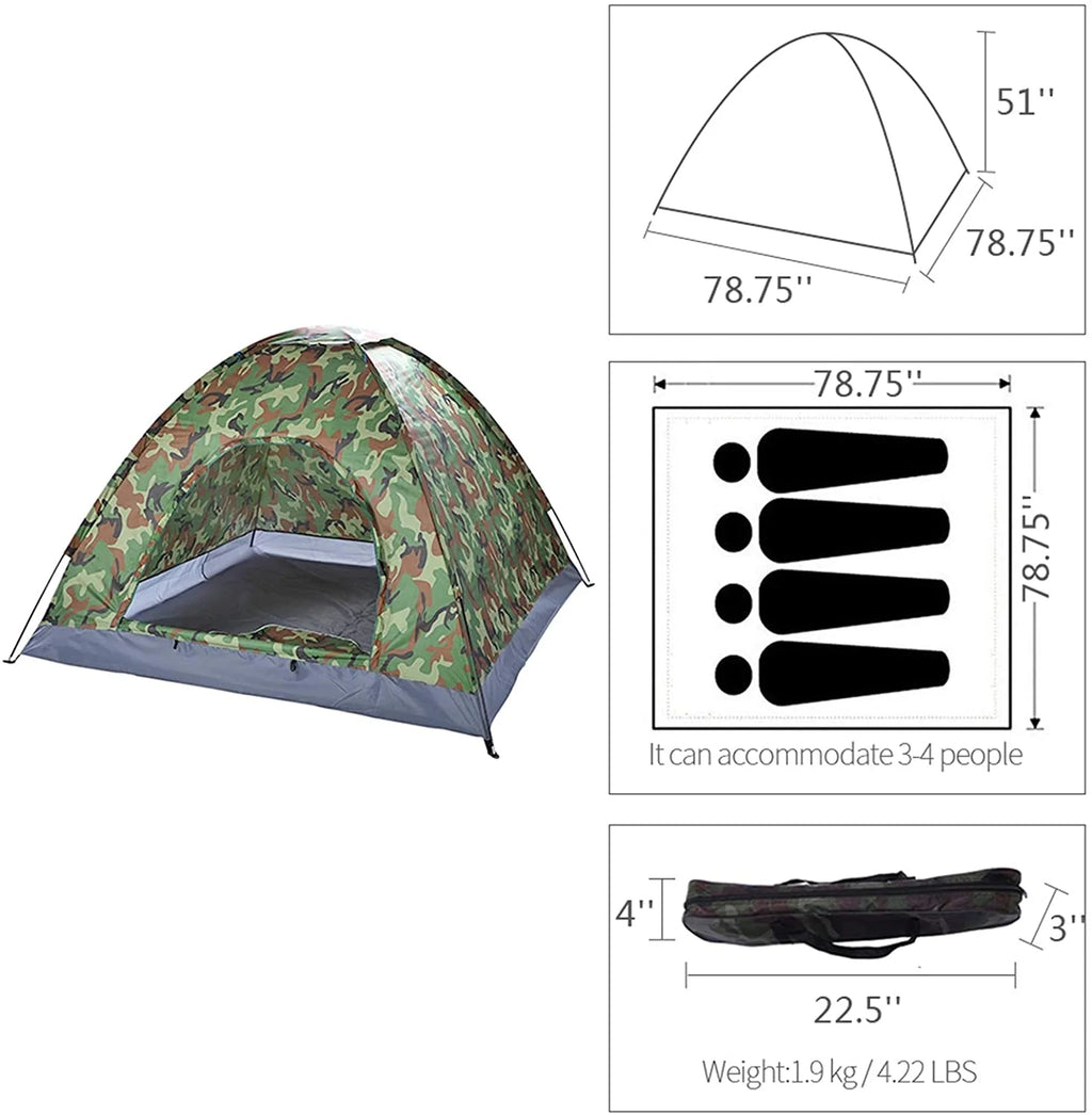 Camouflage Waterproof Dome Tent with Carry Bag D789585