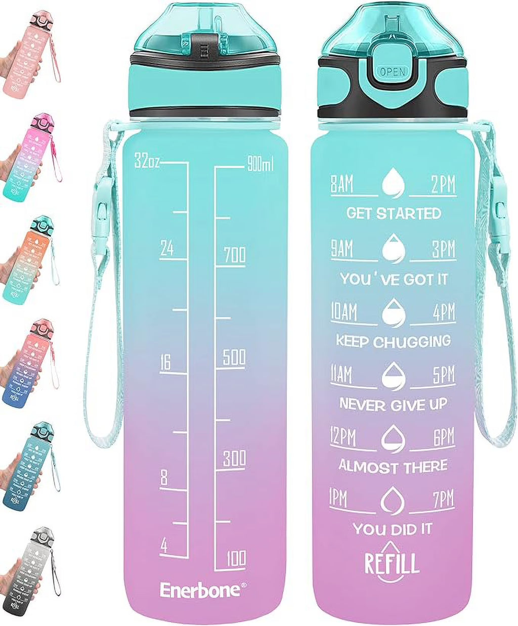 32 oz Water Bottle with Straw and Carrying Strap K9709