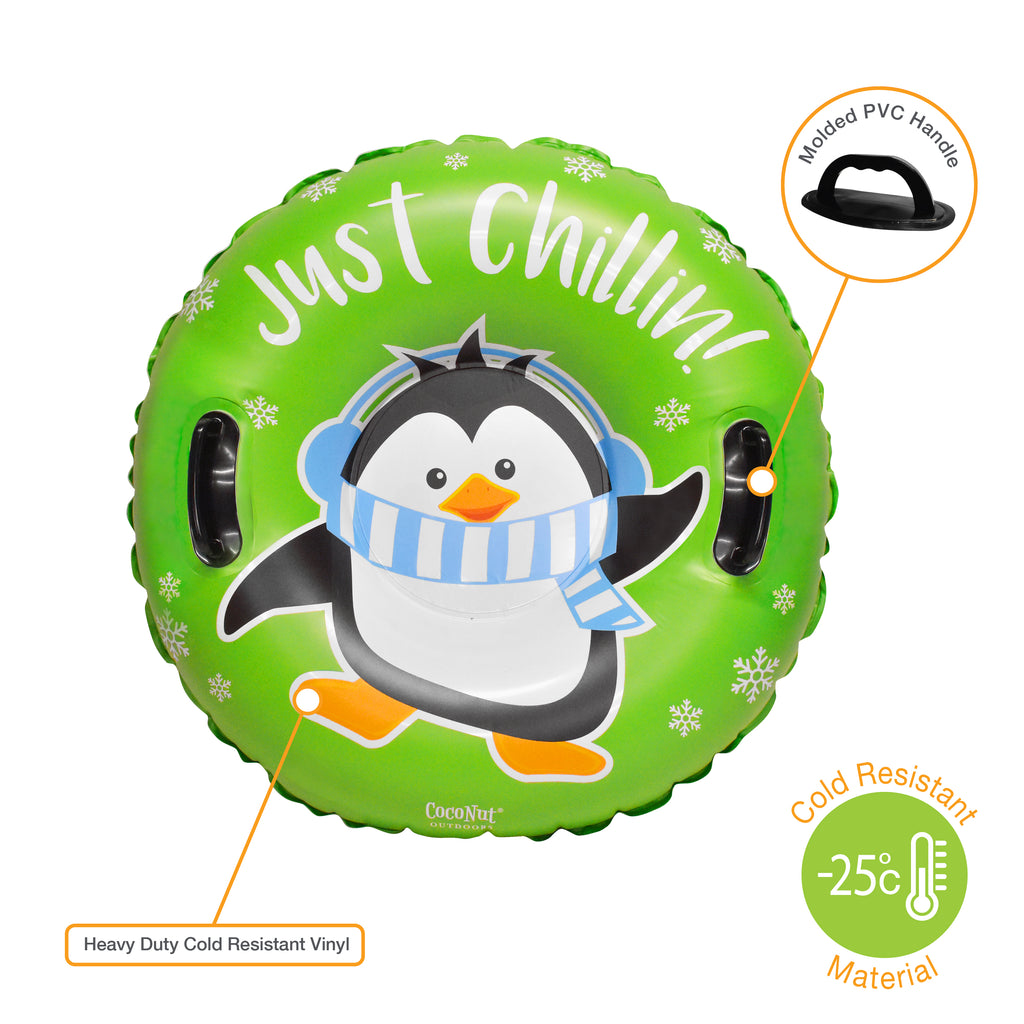32” Inflatable Penguin Snow Ring Heavy Duty Snow Sled with Sturdy Handles Z6031