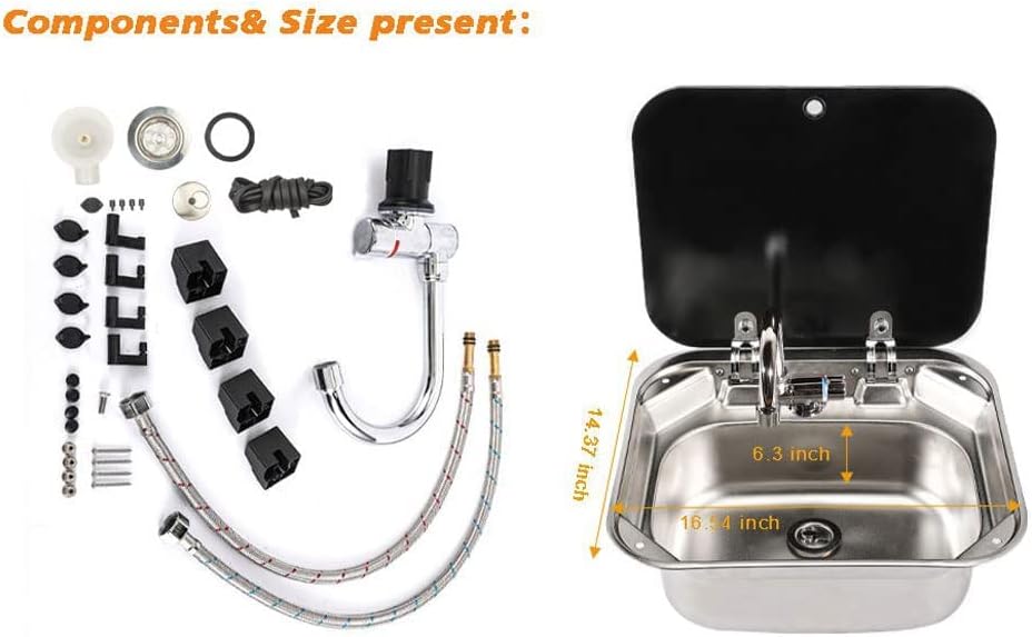 Stainless Steel RV Sink with Folded Faucet Tempered Glass Lid J4205