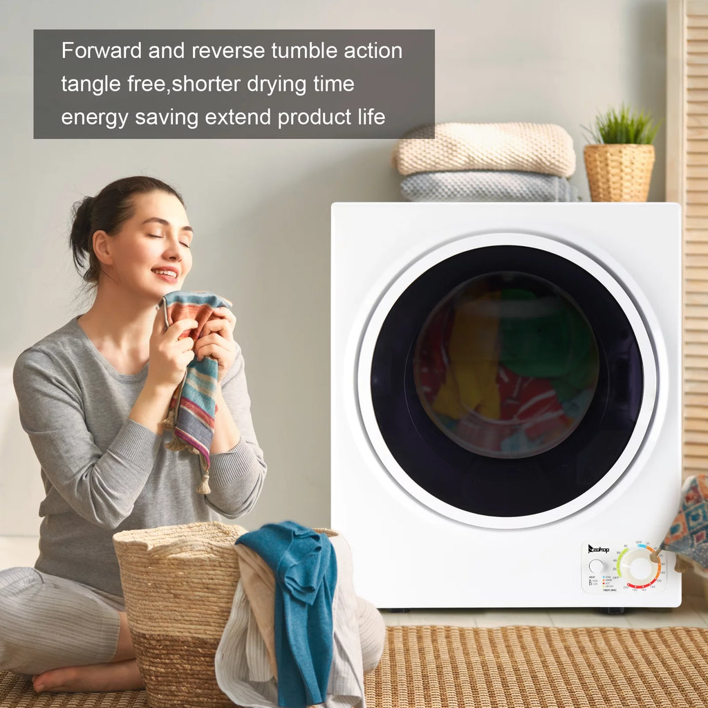 Portable 850W 1.6cu ft Front Load Electric Clothes Dryer with Stainless Steel Tub, White V36788