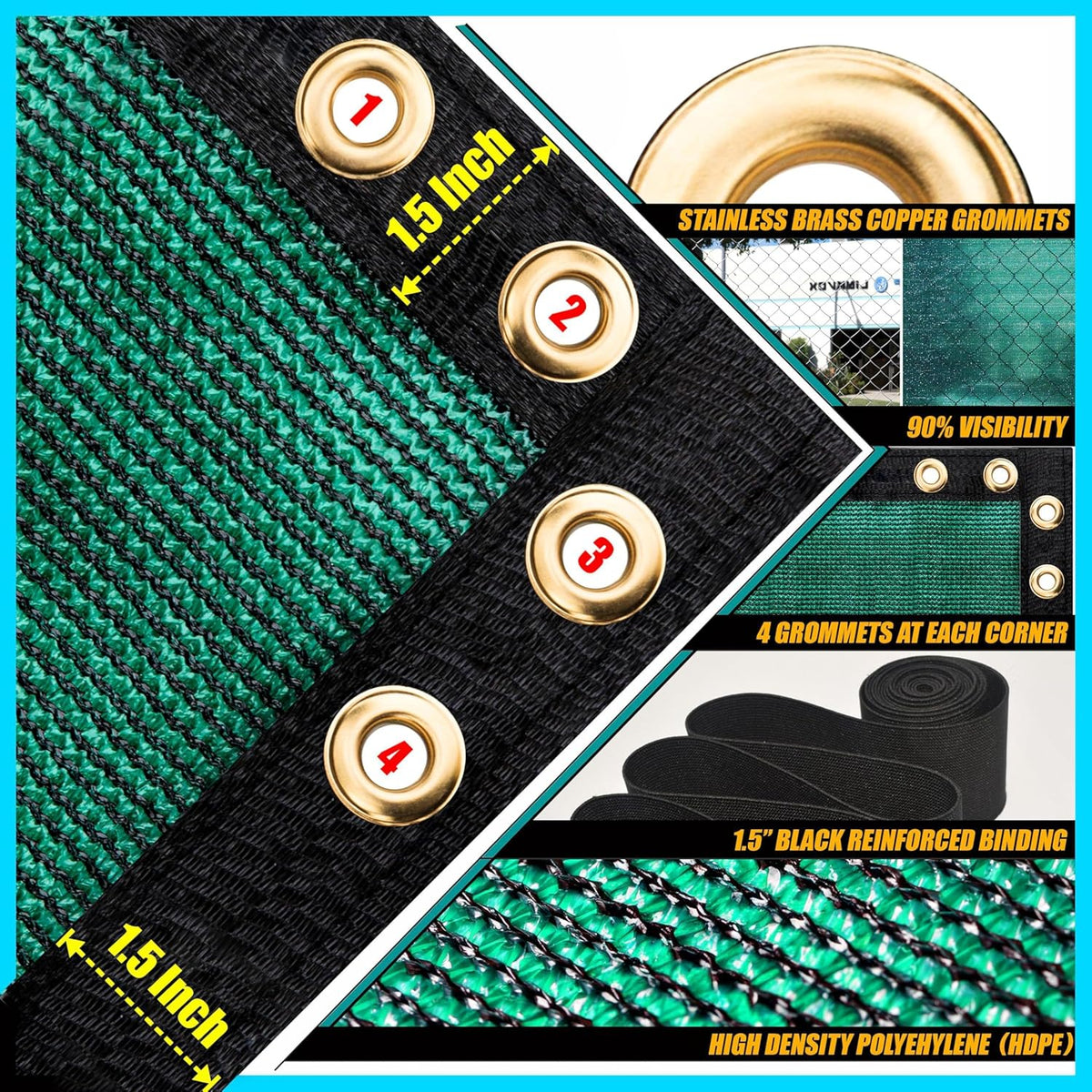 5' x 50' Green HDPE Fence Privacy Screen with Grommets G43255