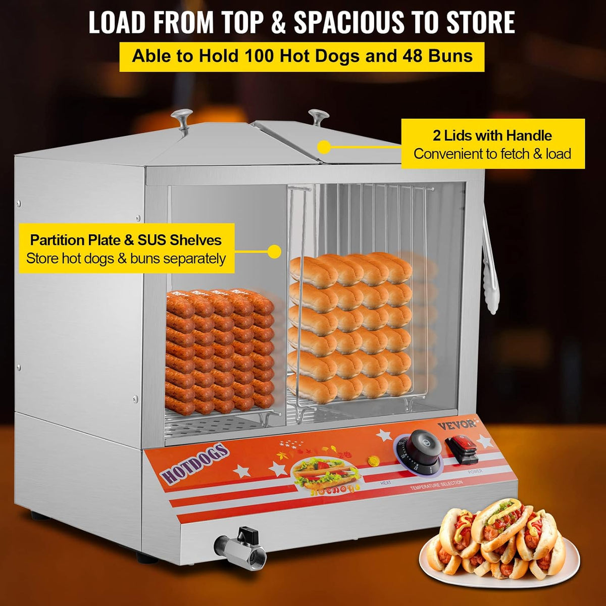 36L Stainless Steel Hot Dog Steamer P9911