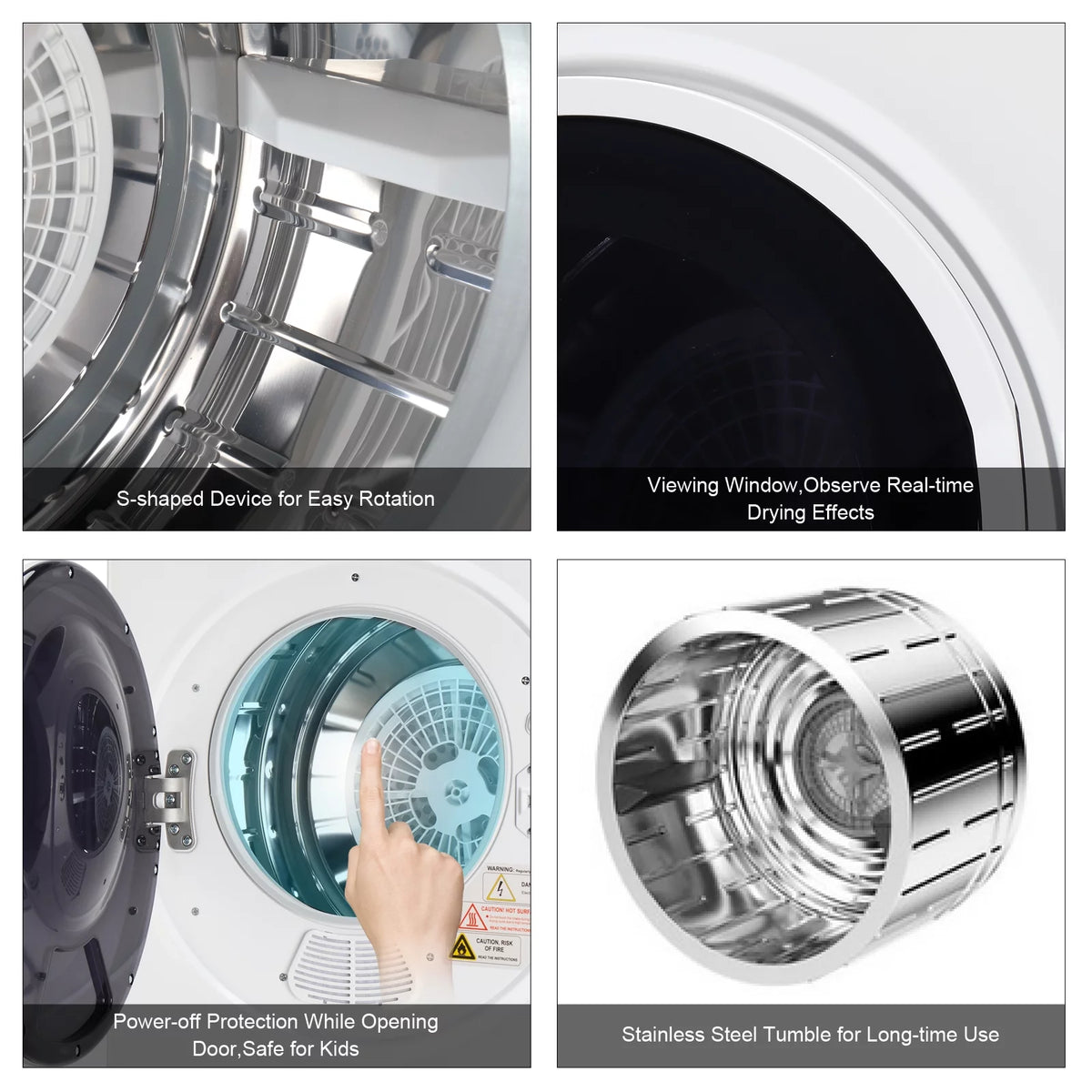 Portable 850W 1.6cu ft Front Load Electric Clothes Dryer with Stainless Steel Tub, White V36788
