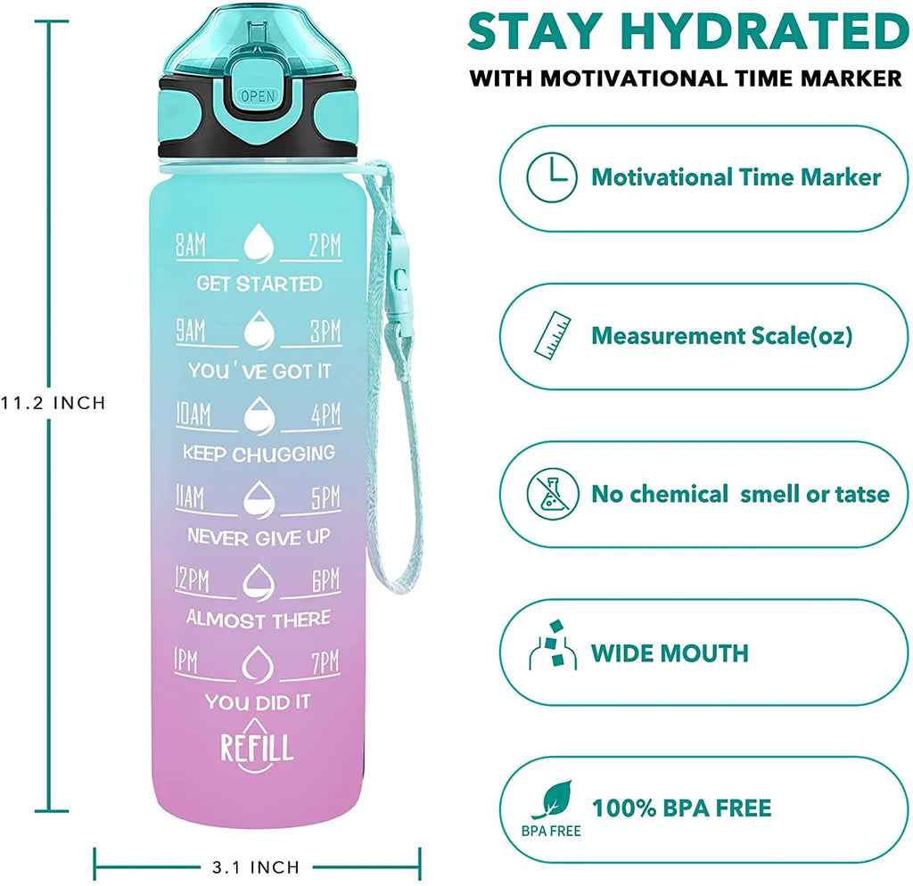 32 oz Water Bottle with Straw and Carrying Strap K9709