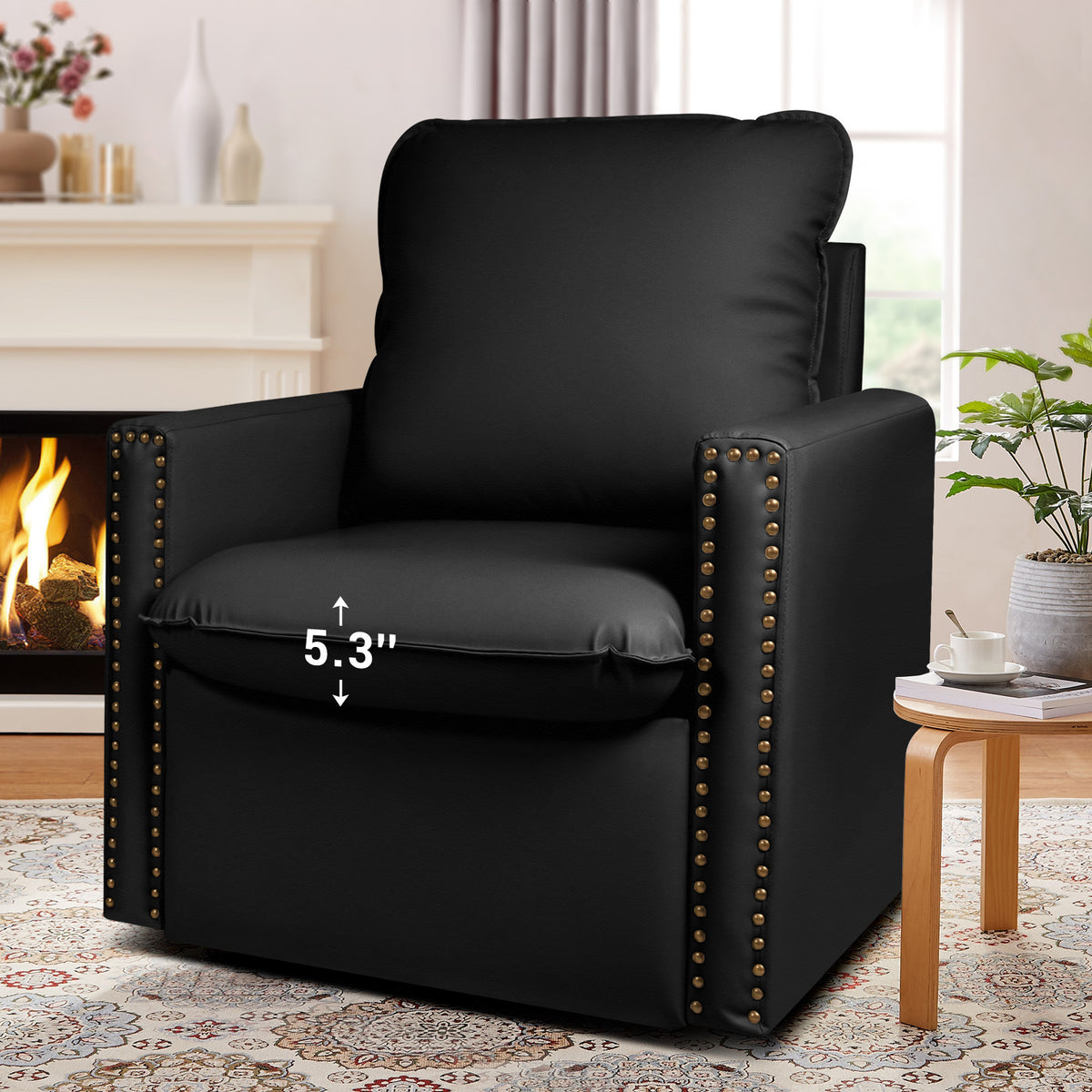 Black Faux Leather Swivel Accent Chair N119884