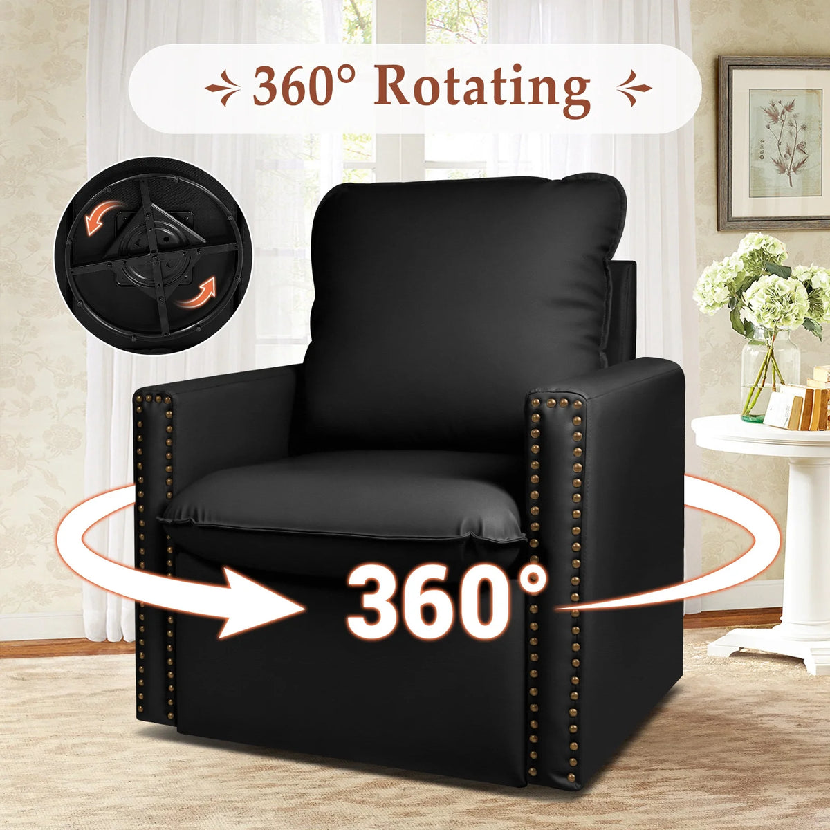 Black Faux Leather Swivel Accent Chair N119884