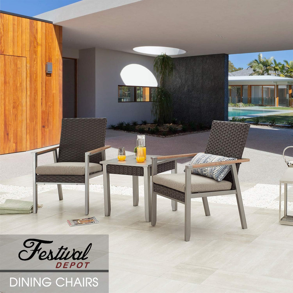 2Pcs Patio Armchair Set Metal Chair With Seat Cushions And Rattan Wicker Back Outdoor Furniture B462009