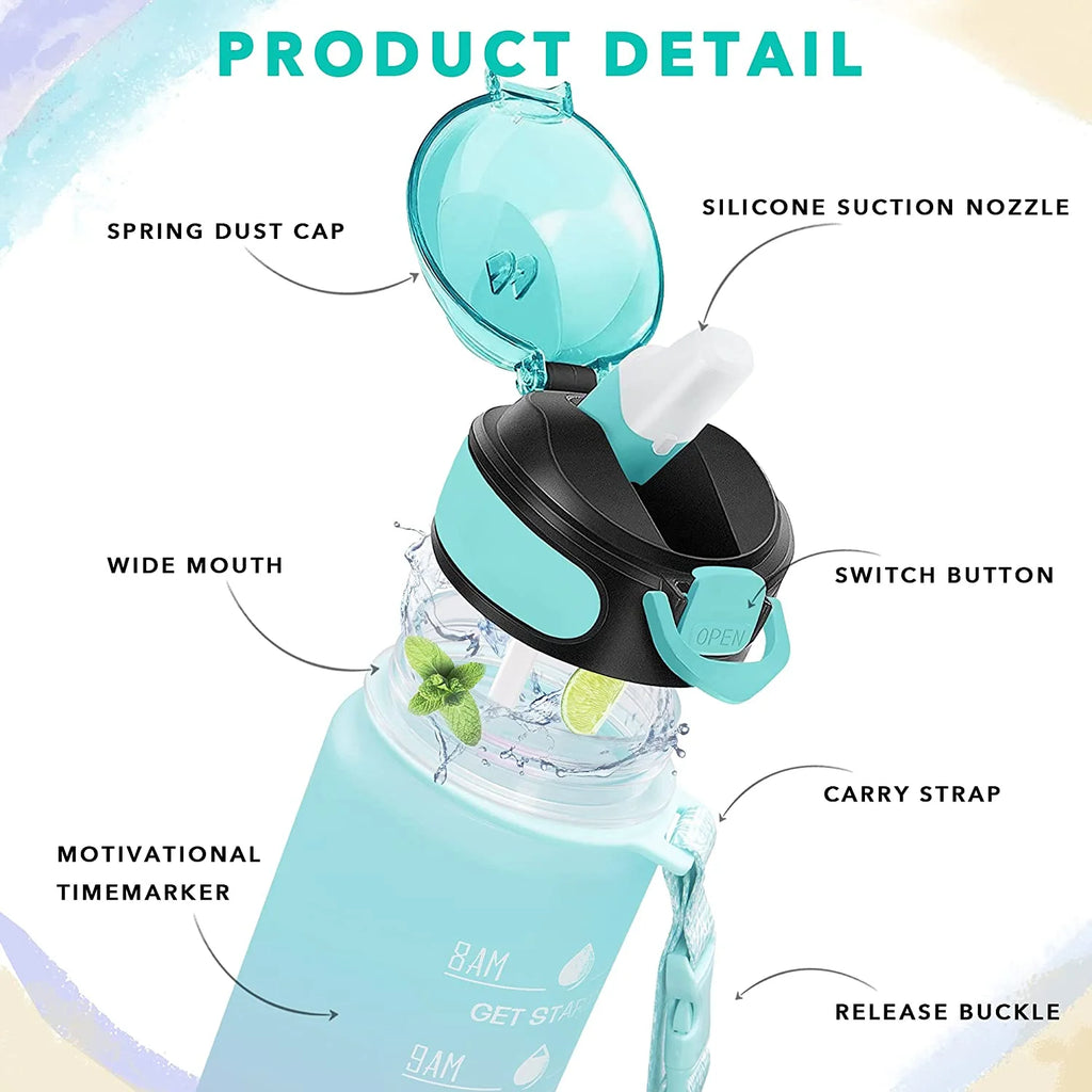 32 oz Water Bottle with Straw and Carrying Strap K9709