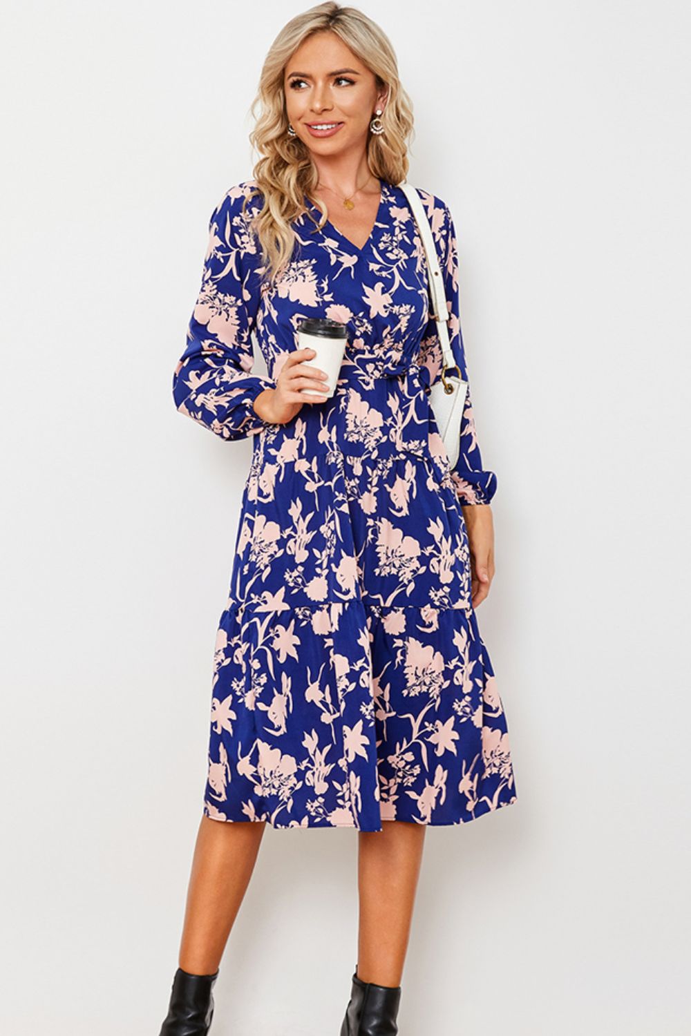 Floral Belted Tiered Midi Dress B918184