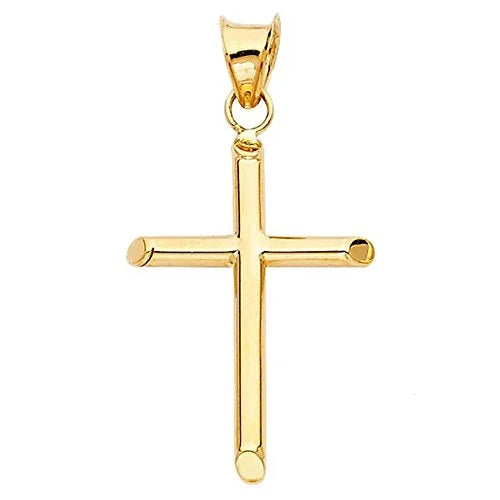 Solid 14K Gold Box Chain Cross Pendant Necklace N32373