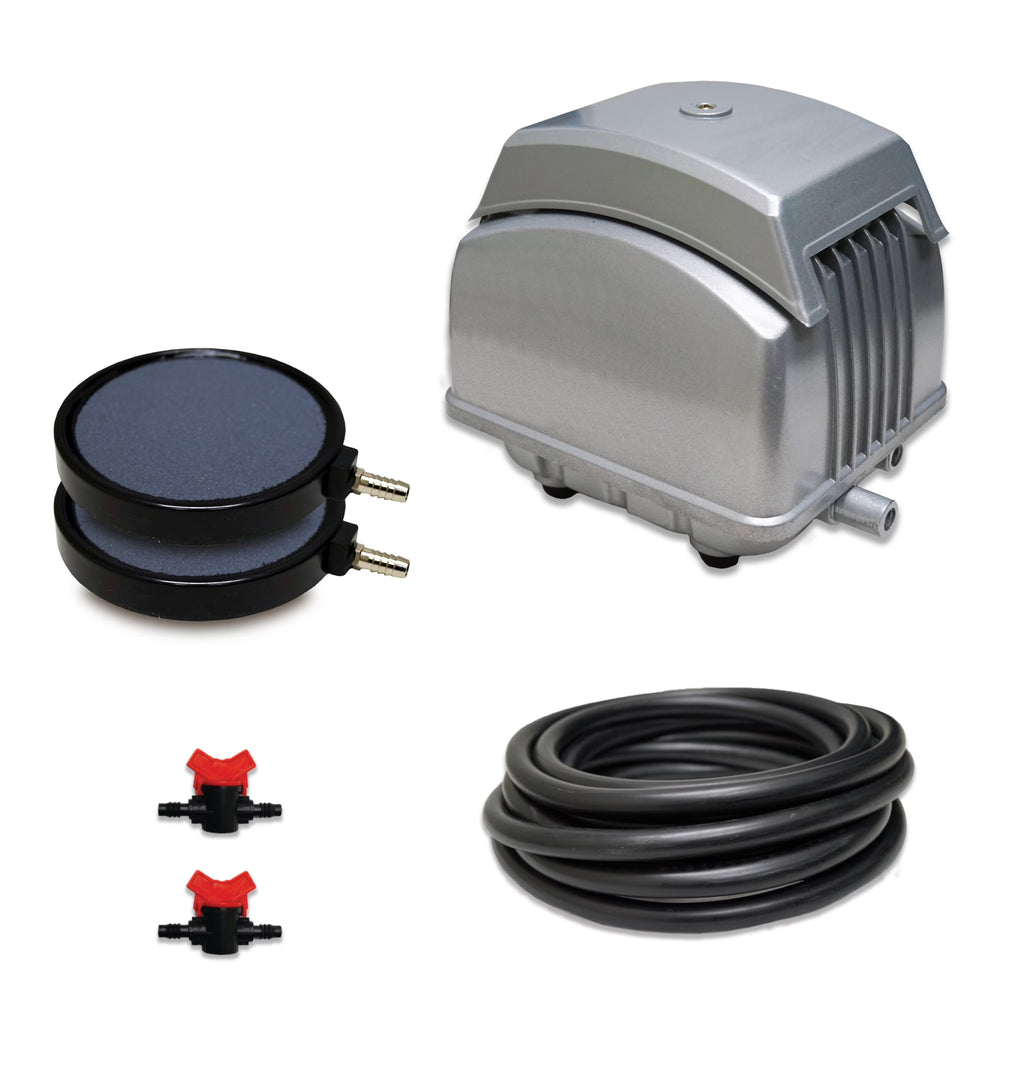 Pond Subsurface Aeration System with 2.1 Cubic Feet per Minute Air Pump, 25' Weighted Tubing, (2) 5" Diffusers B15182