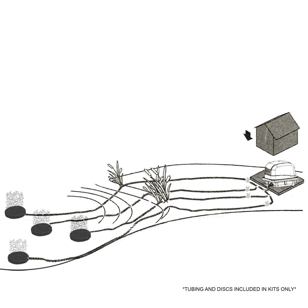 Pond Subsurface Aeration System with 2.1 Cubic Feet per Minute Air Pump, 25' Weighted Tubing, (2) 5" Diffusers B15182