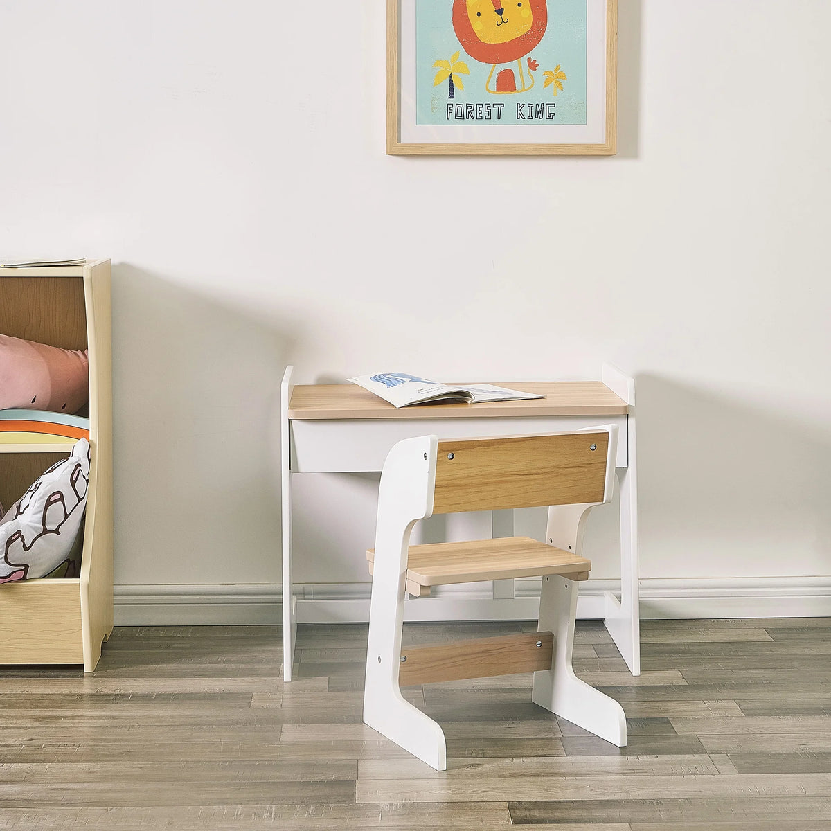 White & Natural Wooden Kids Table and Chair Set, 2 Piece P46145
