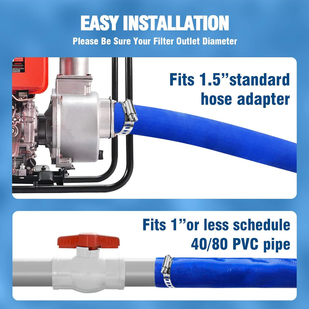 Heavy Duty Reinforced Lay Flat Discharge Hose, 1.5 Dia x 100 ft, Pack of 2 H903