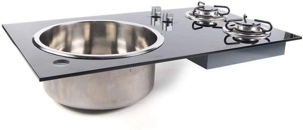 Gas Camping Stove 2 Burners with Tempered Glass Lids and Sink Comb R939064