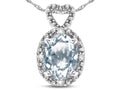 Oval 8x6mm Genuine Aquamarine Heart Pendant Necklace R19066