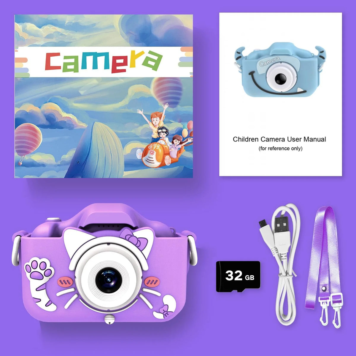 Kids Camera with Cartoon Soft Silicone Cover, 32G SD Card Included Z481