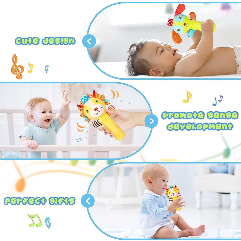Baby Rattles 3 Pack Soft Rattle Sensory Toys Stuffed Animals Hand Grip Set Early Educational Toy with Sound J394