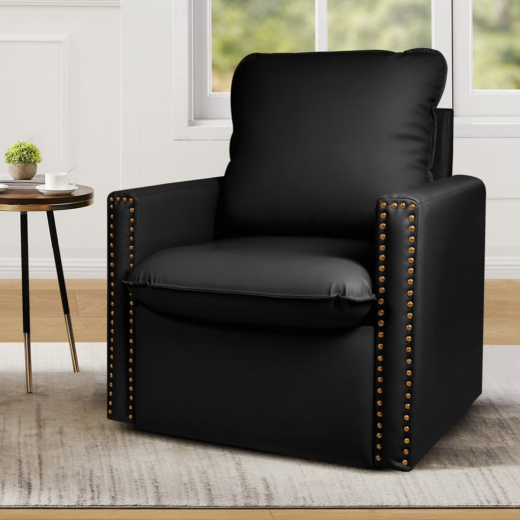 Black Faux Leather Swivel Accent Chair N119884